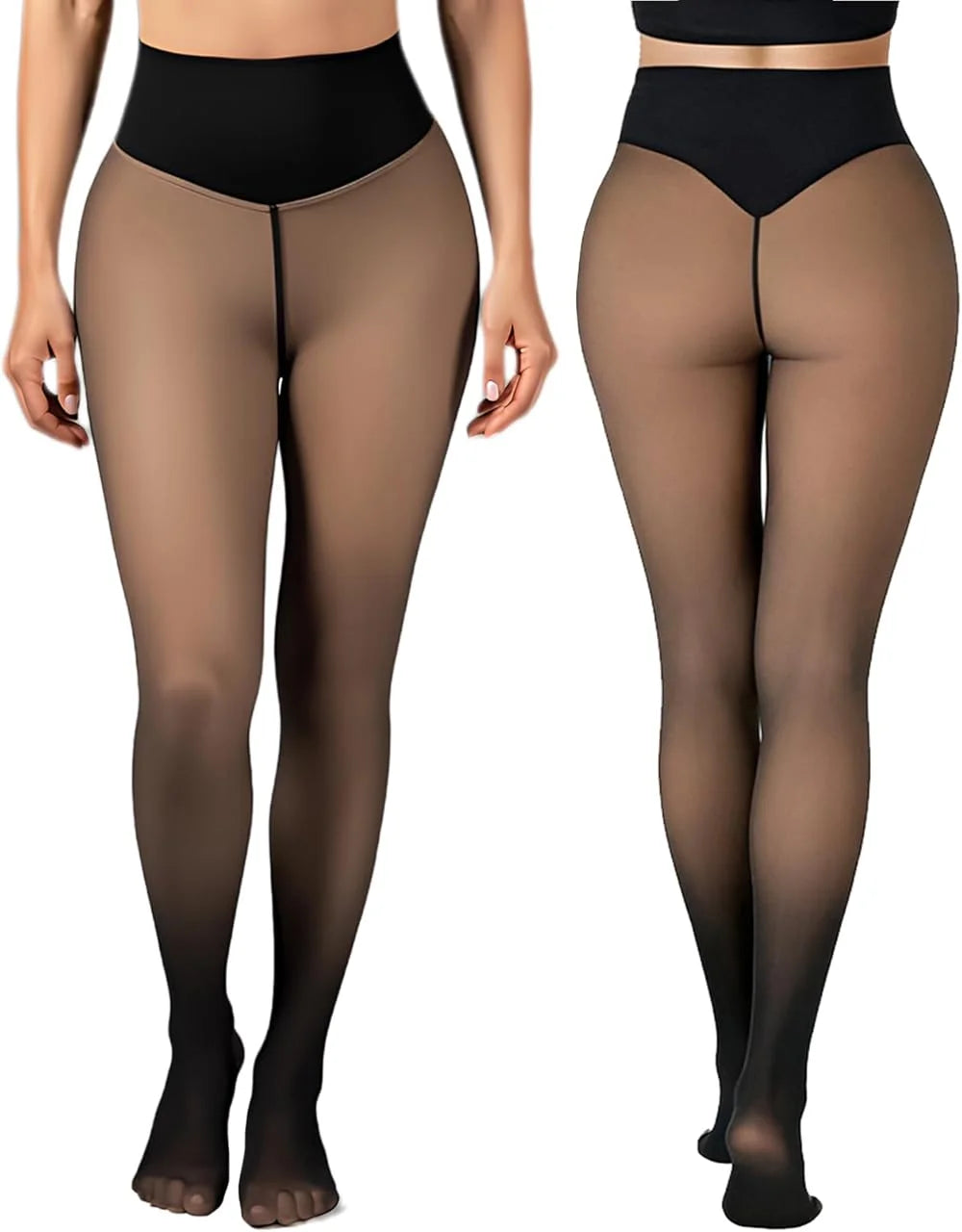 One Seam Fleece Lined Tights Shaping Thermal Leggings Compression Band Translucent Pantyhose Sheer Fleece Leggings Plus Size