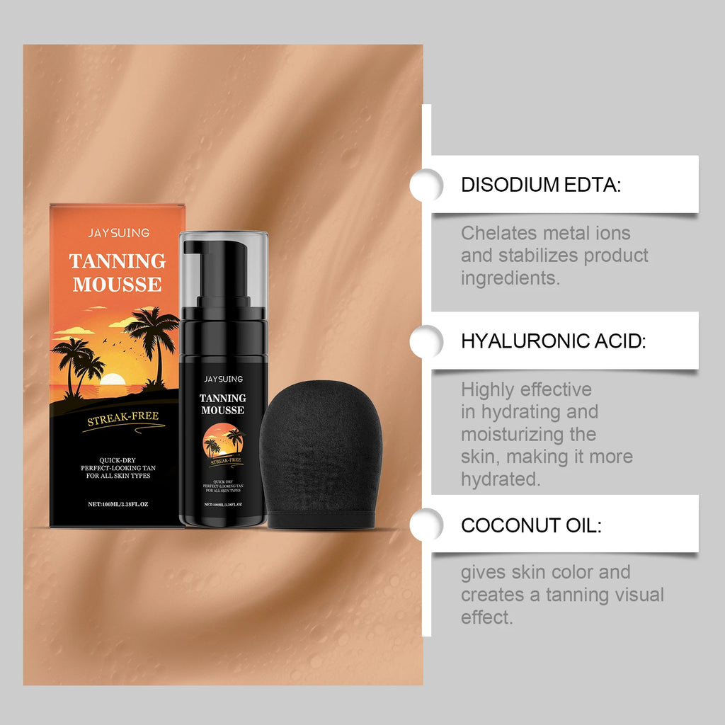 Self Tanning Mousse Moisturize Brighten Even out Body Skin Tone Anti-Dryness Sunburn Repair Mild Coconut Tan Accelerator Cream