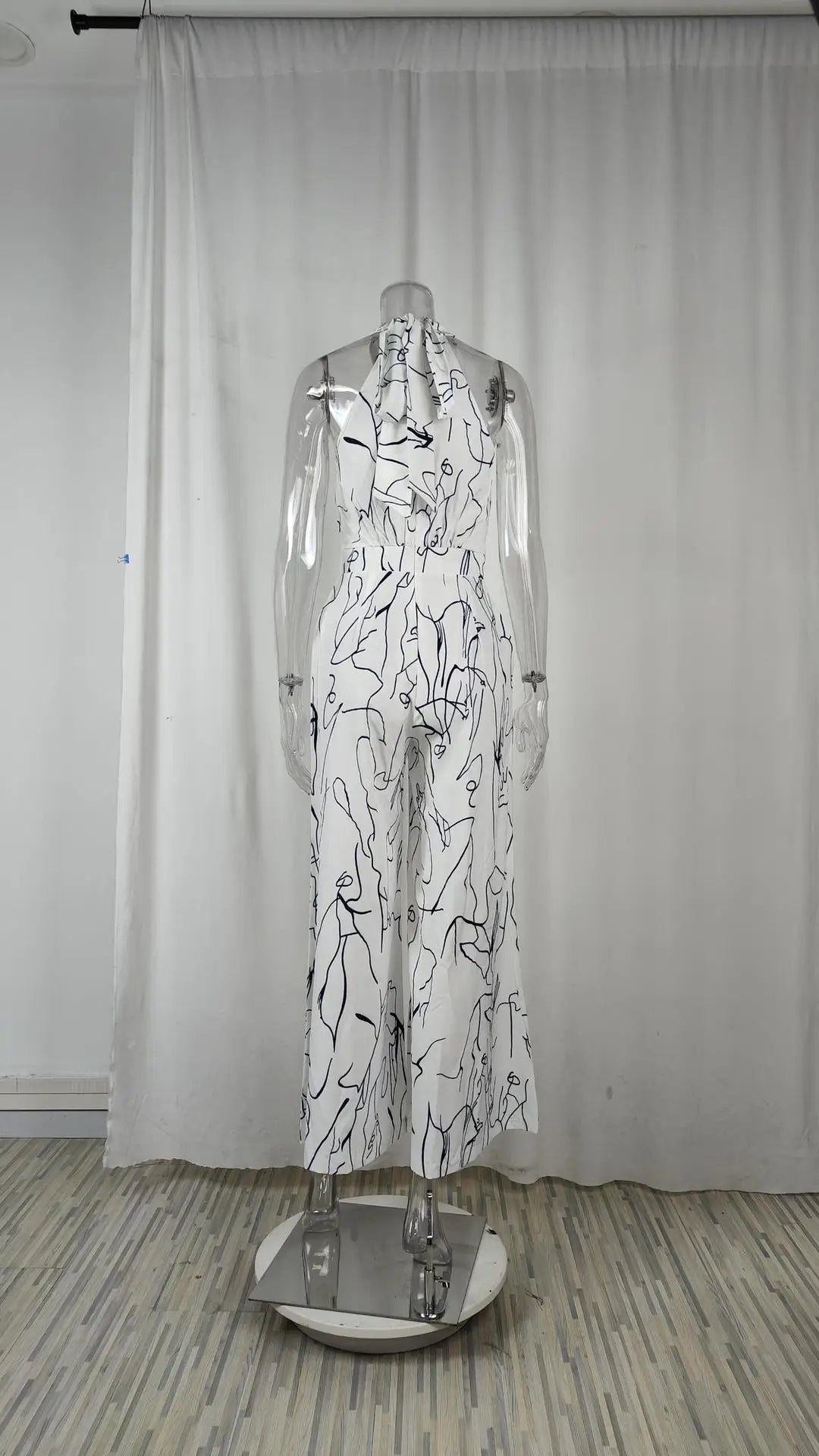 Sexy Sleeveless Jumpsuit Office Lady Spring Summer Fashion Casual Off Shoulder Print Jumpsuits For Women 2024 One Piece Rompers
