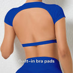 Hearuisavy Summer Customizable Sports Shirts Workout Sportswear Backless Yoga Clothing Chest Pads Sport Crop Tops Gym Top Women