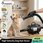 Podofo 5.2HP/ 2800W High Velocity Dog Hair Dryer Adjustable Temperature and Speed Pet Dryers with 4 Nozzles and Comb for Pet Hair Grooming