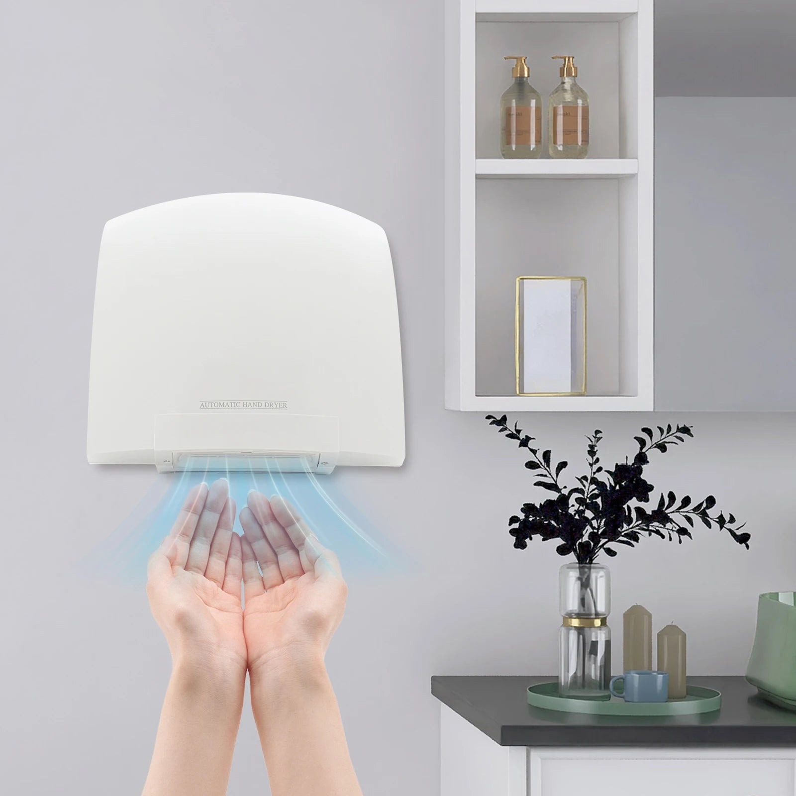1200W Automatic Hand Dryer Wall Mounted Touchless Hand Dryer 40-65℃ Adjustable Bathroom Dryer for Home Restroom Office Hotel