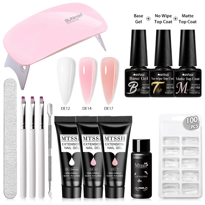 24PCS/Set 20ml Poly Naili Extension Gel  Kit Mini UV Lamp Sealer With Base Top Coat Professional Poly UVNail Gel Kit Starter Kit