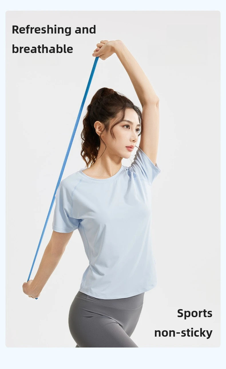STOUREG Women's Loose Mesh Sports T Shirt Quick Dry Short Sleeve Yoga T Shirt Pilates Running Sports Fitness Short Sleeve