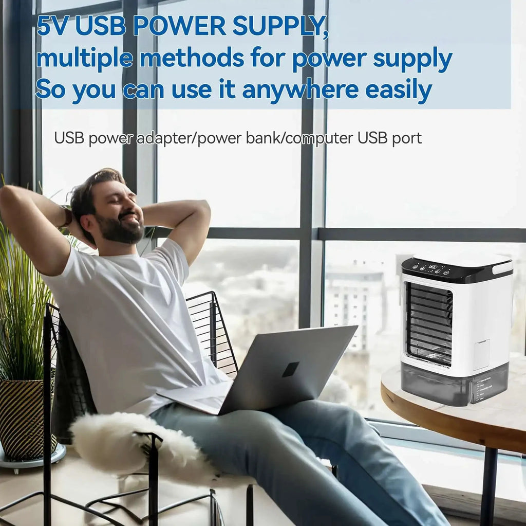 Compact Air Conditioner Fan Mini Evaporative Cooler with Ice Box & Large Water Tank USB Personal Cooler for Bedroom