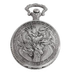 Vintage steampunk handsome dragon group carved quartz pocket watch necklace pendant clock chain men's and women's gifts