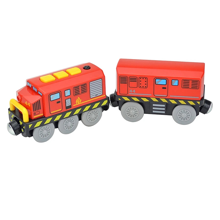 Kid Magnetic Electric Train Car Locomotive Wooden Track Slot Diecast Railway With Two Carriages Train Wood Toy Biro Leduo Track