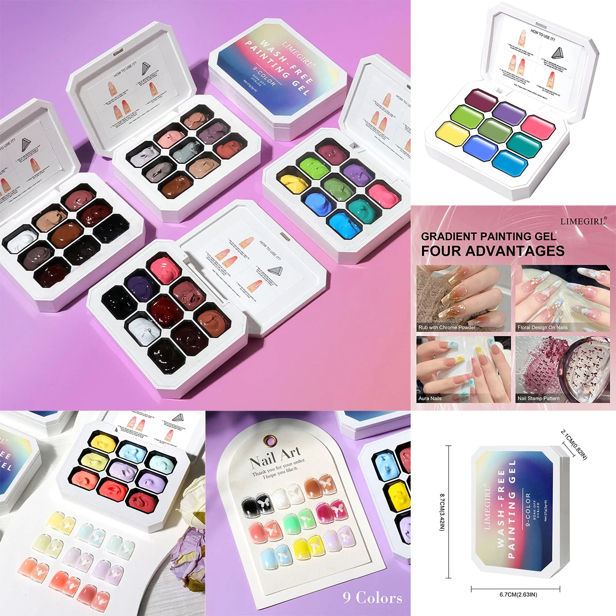 LIMEGIRL Gradient Gel Set Semi Permanent-High Glossy-Gradient-Colorful Nail Gel Polish Kit Soak Off Varnish for Nail Art Design Main image