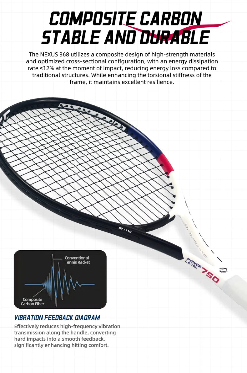 NEXUS Carbon Tennis Racket, Speed Aesthetic Design, Wide Stable Triangle Frame, Low Wind Resistance & High Control Power