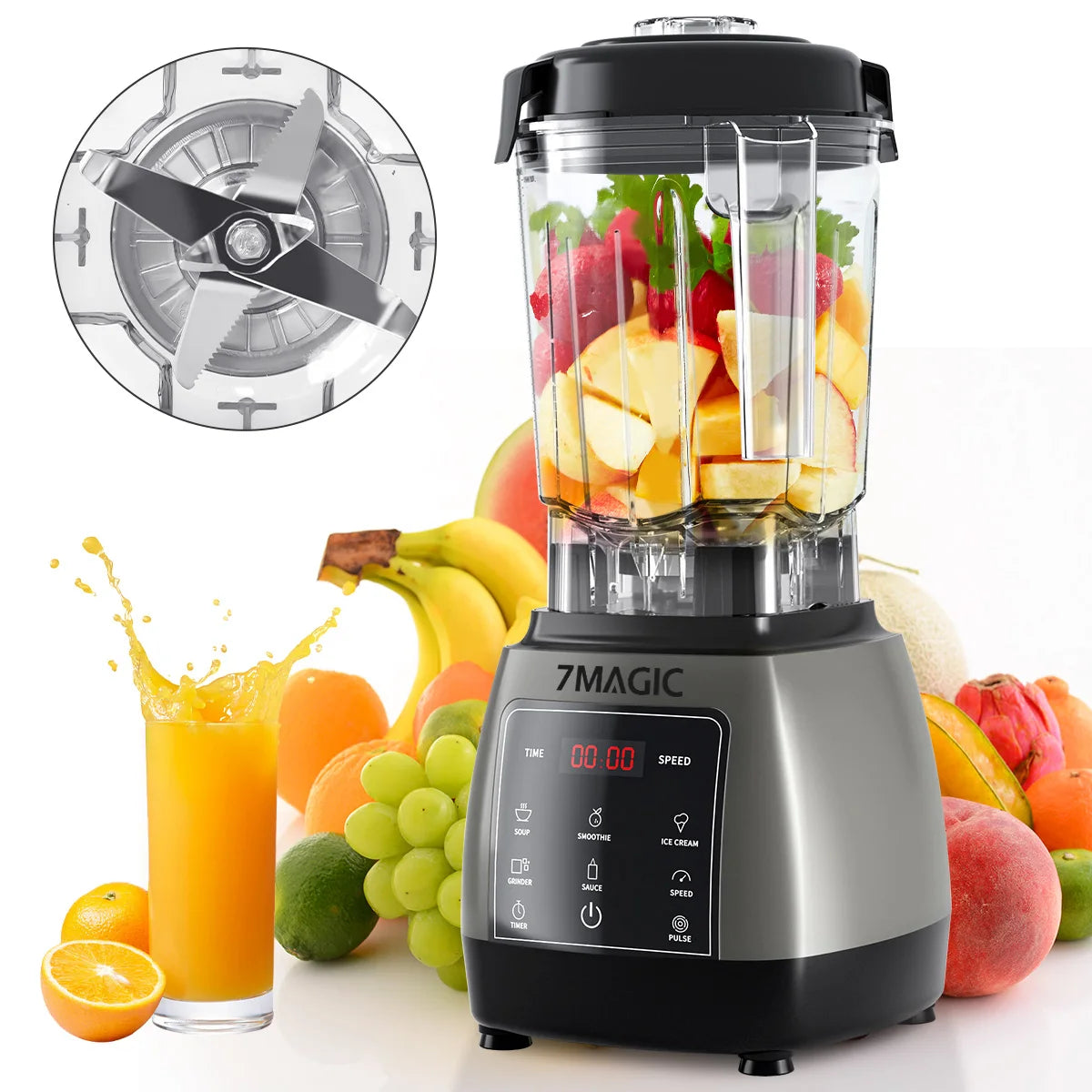 2000W Heavy Duty Grade Timer Blender Mixer Juicer Fruit Food Processor Ice Smoothies BPA Free 2L Jar Main image
