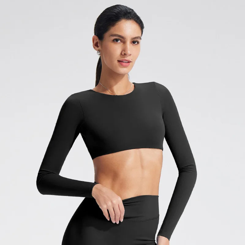 NCLAGEN Yoga Top With Built-in Bra Long-sleeve Women's Gym Clothes Backless Workout Tee High Elastic Breathable Fitness Shirt