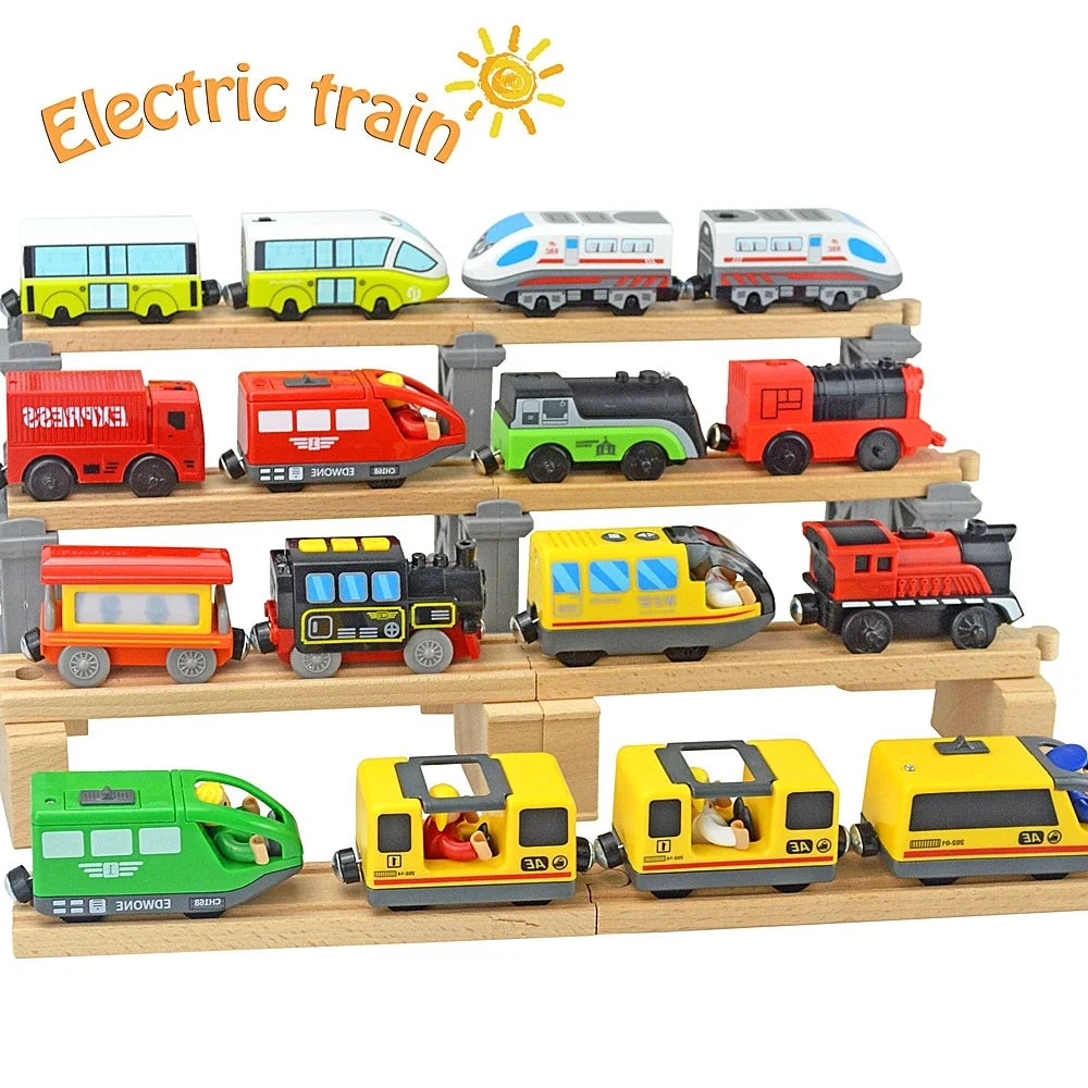 Wooden Train Toys Train Track Magnetic Set Electric Car Locomotive Diecast Slot Fit All Wood Brand Biro Railway Tracks For Kids