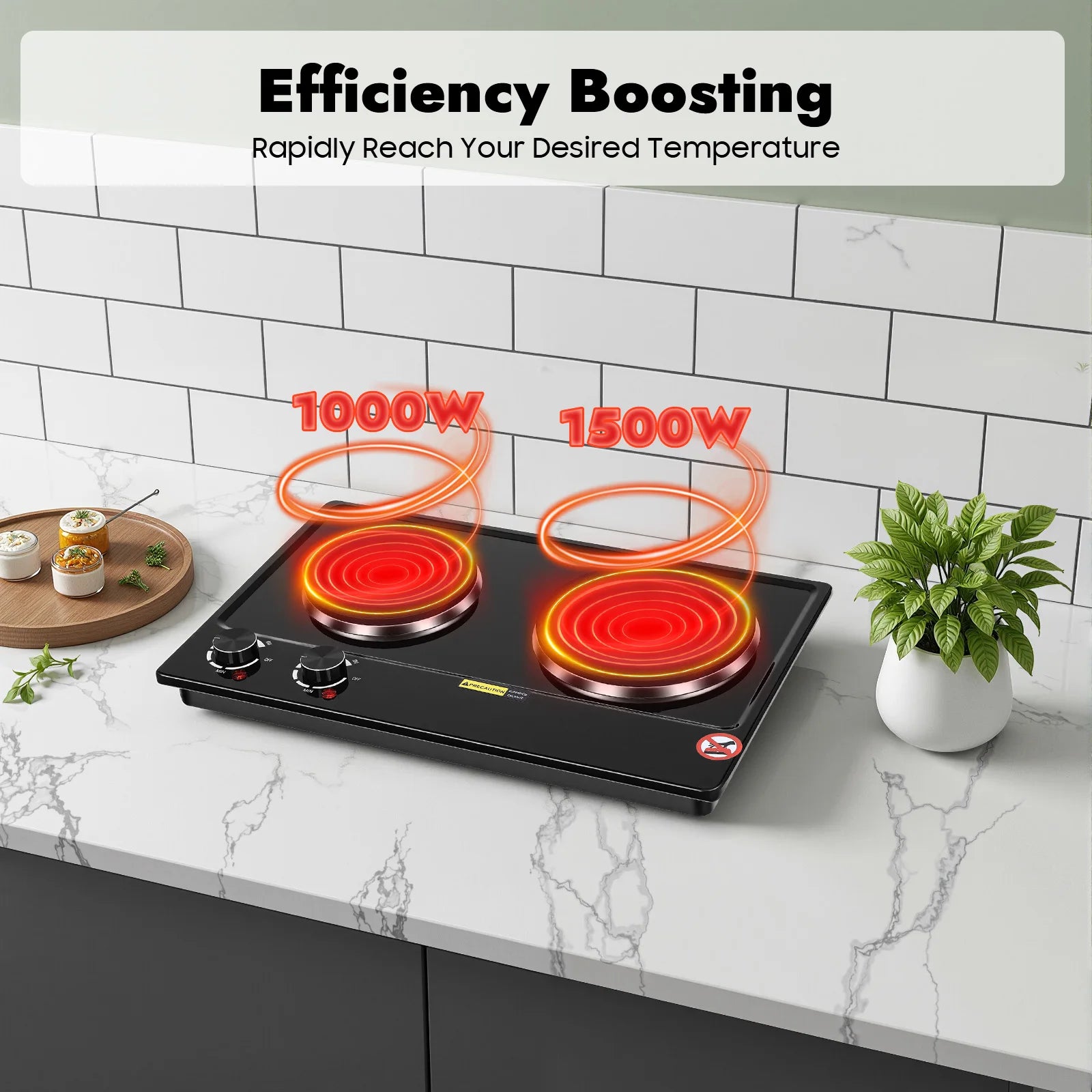 2500W Double-Burner Electric Stove Electric Hob Cooker with 2 Plate Adjustable Firepower 220-240V for Cooking Food