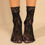 5 Pairs Floral Lace Socks Thin Breathable Short Socks Summer Mesh Lolita Fishing Net Women's Stockings Hosiery