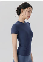 Spring and Summer Yoga Wear Short-sleeved Nude Tight-fitting Fitness Wear for Women Outdoor Running Training Sports T-shirt