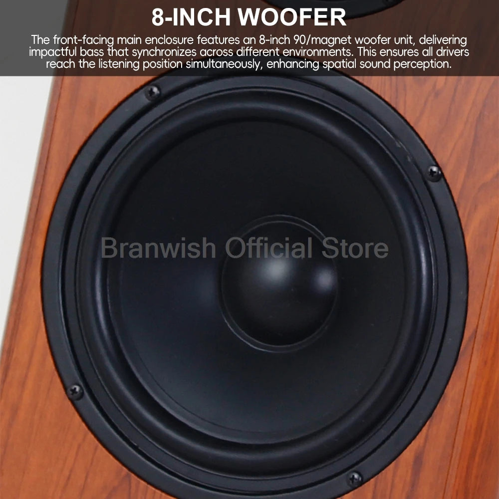 High Power Passive Speakers 8 Inch Floor Standing 3 Way Home Audio System 90dB Sensitivity Wooden Hifi Speakers A Pair