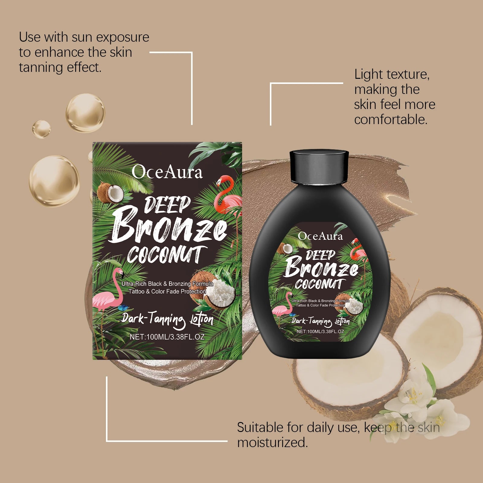 100ML Self Tanning Lotion Deep Moisturizing Non-greasy Improve Healthy Tone Bronzer Wheat Skin Sunless Tanning Cream for Summer