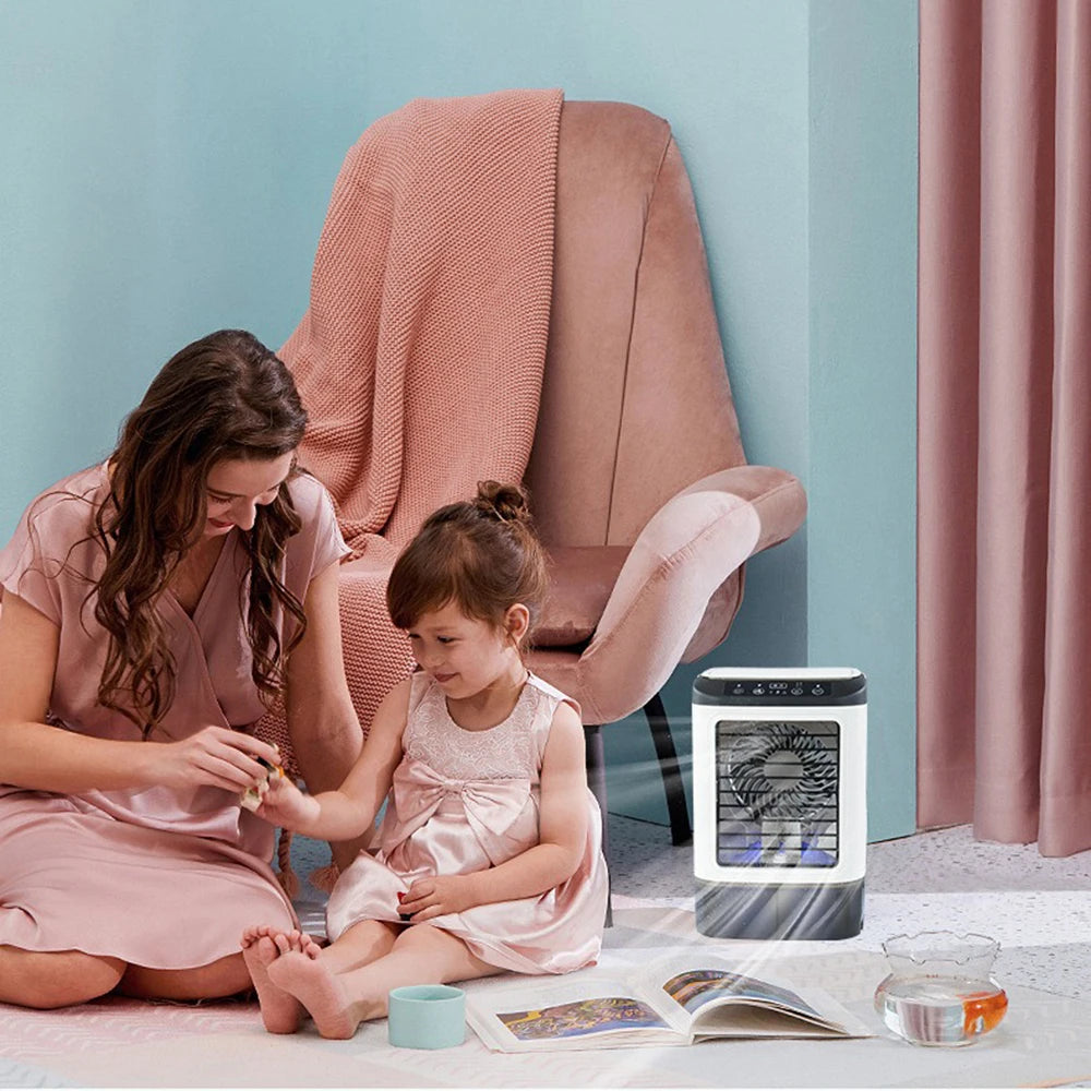 USB Portable Air Conditioner Fan Dual Mist Humidifier Ice Box 3 Speed Desktop Cooling Fan With LED Night Light