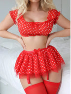Polka Dots Sexy Tutu Women's Lingerie Set High-value Fashionable and Exquisite Off-the-shoulder Slot Two-piece Set