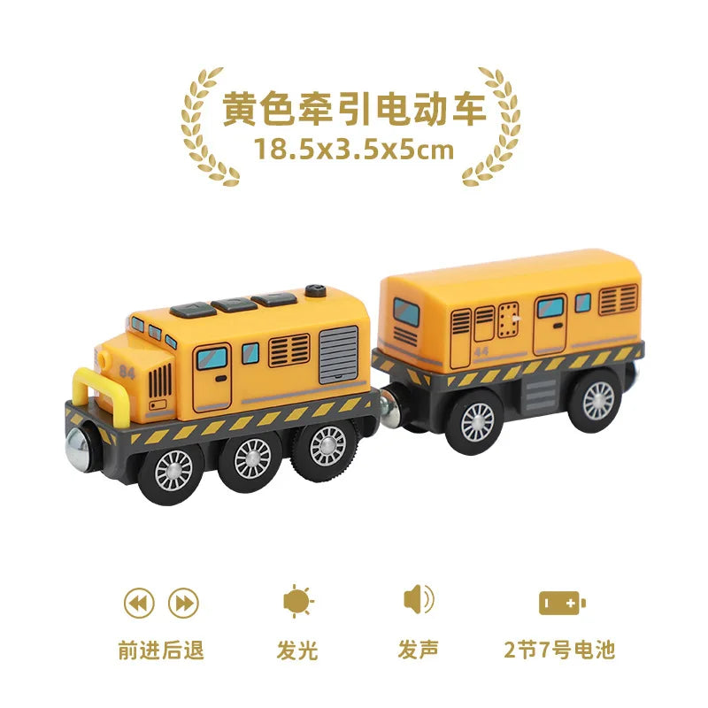 wooden Electric car set Magnetic Electric Train with Little Doll Diecast Slot Toy set Compatible Railway Wood Track Rail Train