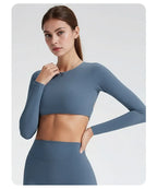 NCLAGEN Sports Tops Gym Women Fitness T Shirt Long Sleeve Open Back Pilates Yoga Padded Crop Top Running Workout Fitness Blouse