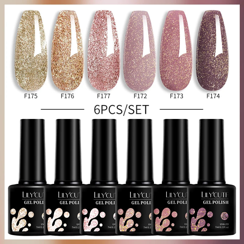 LILYCUTE 6PCS Gel Nail Polish Set Summer Neon Nail Gel Kits For DIY Nail Vernis Semi Permanent UV Lamp Gellak Nail Varnish Set