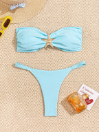 Sexy Bandeau Bikini Set 2026 Women Sky Blue Starfish Ornament Push Up Thong Swimsuit Brazilian Beach Bathing Suit Micro Swimwear