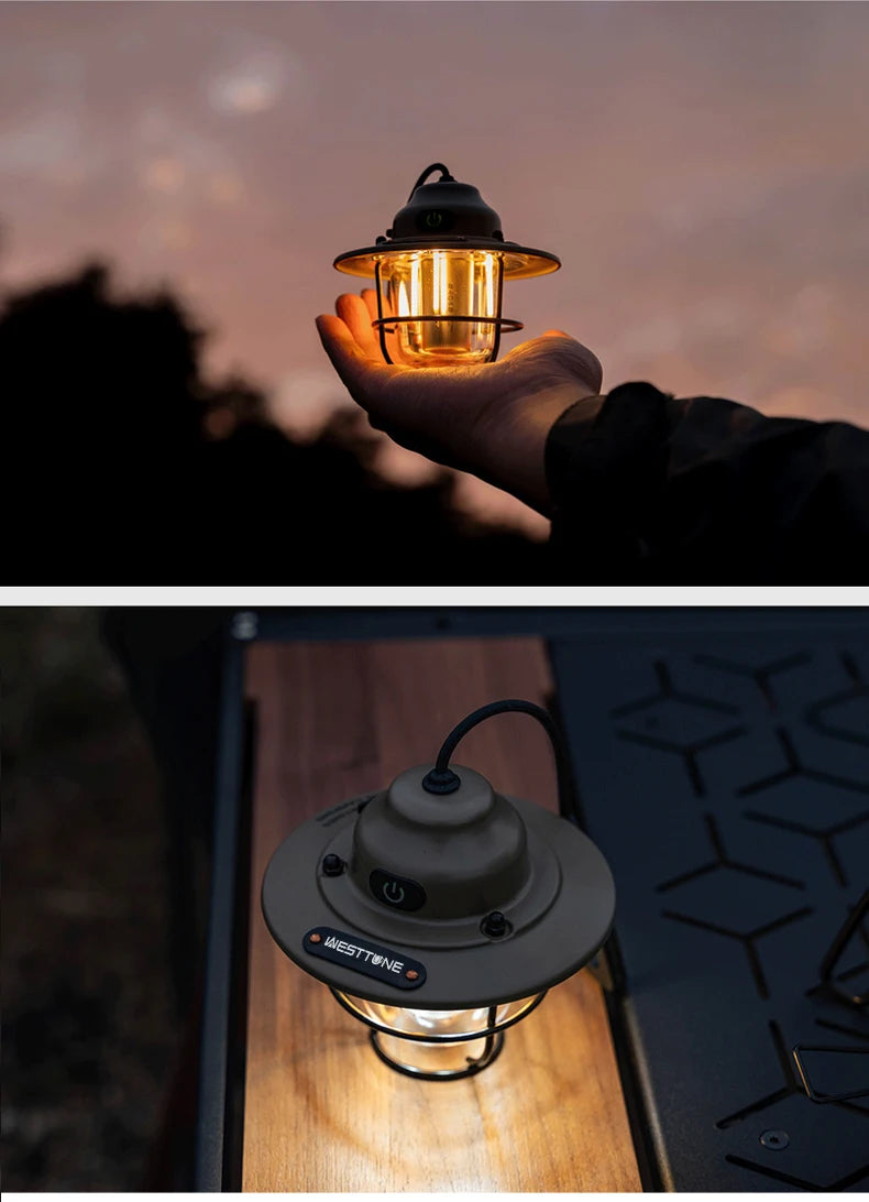 Portable Camping Lanterns Retro Hanging Tent Lamp Waterproof Dimmable Camping Light 1200mAh for Hiking Fishing Emergency Lantern