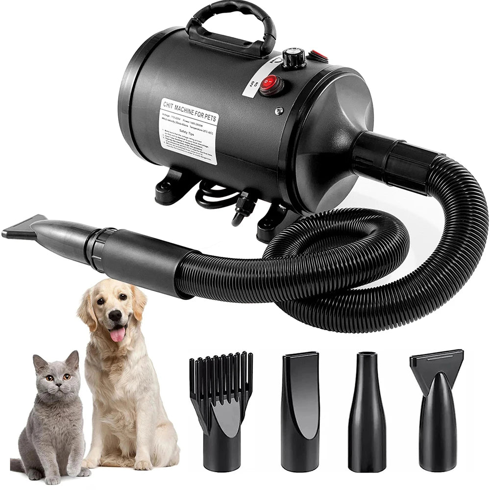 Podofo 5.2HP/ 2800W High Velocity Dog Hair Dryer Adjustable Temperature and Speed Pet Dryers with 4 Nozzles and Comb for Pet Hair Grooming