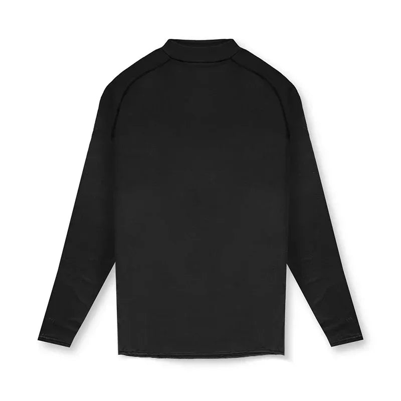 Plain Tight Absorb Sweat Elastic Shirts Gym Bodybuilding Fitness Turtleneck T-shirts Mens Long Sleeve Quick Dry Autumn Clothing