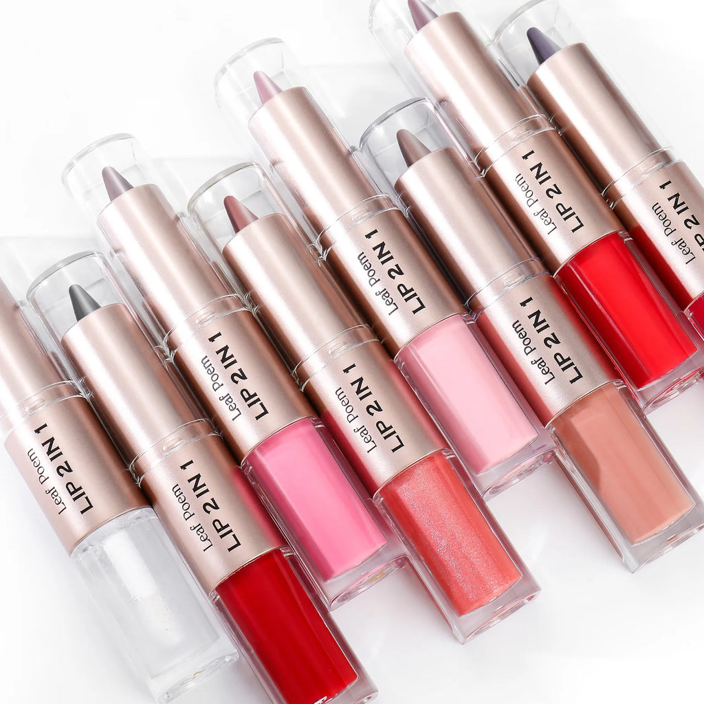 Black Brown Tapered Lip Liner Contour Pencil Double Head Mirror Plumping Lip Glaze Crystal Lip Gloss Sexy Red Lips Tint Makeup