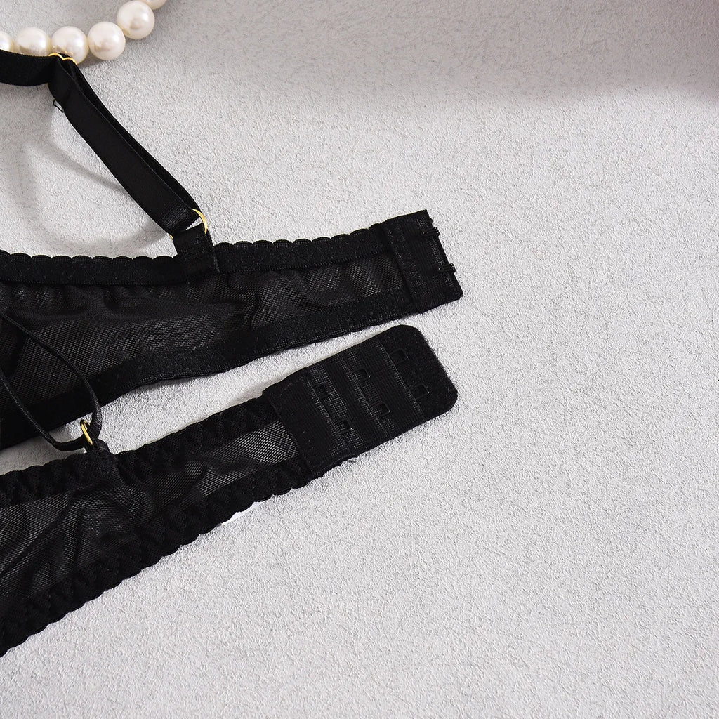 Elegant Lingeries Sexy Hot Exclusive Coffee Bra Belt Thong 3PC with Leg Circles Cute Intimate Lace Tempted Tipsy Set