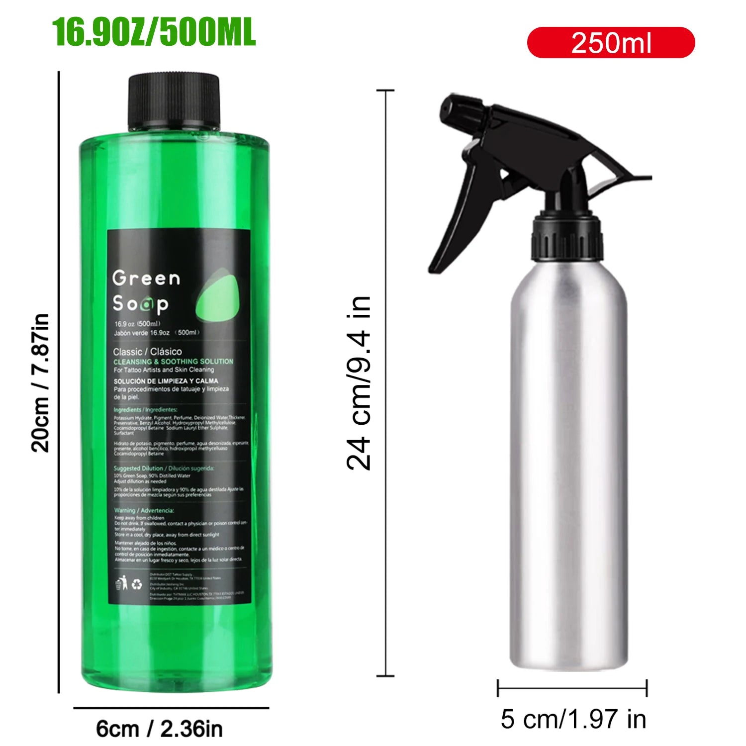 Tattoo Green Soap and Blue Soap - Super Concentrated Tattoo & Piercing Cleanser for Tattoo Studios, Tattoo Artist & Beginner