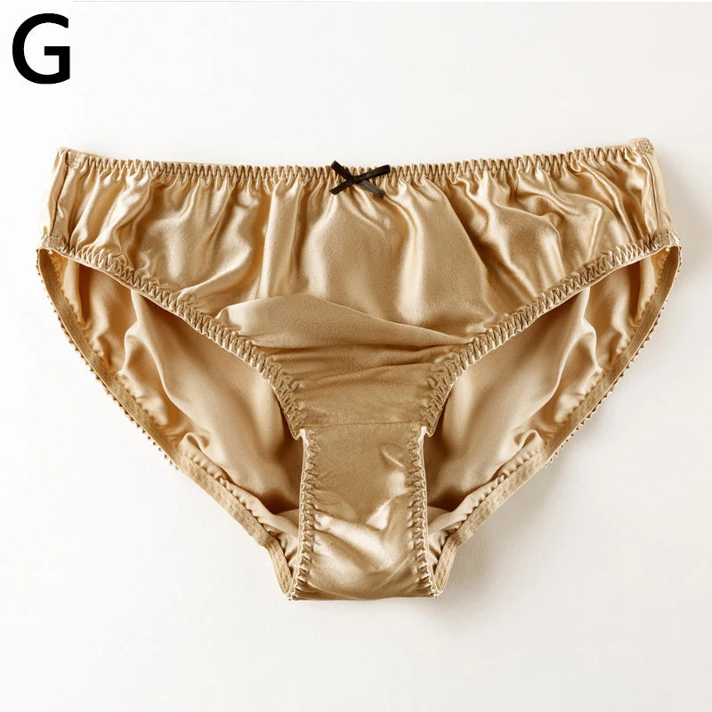 Women'S 100% Mulberry Silky Panties Fashion Lace Brief Large Size Comfortable Breathable Solid Color Lingerie Seamless Underwear