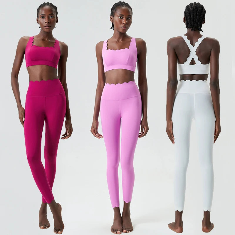 Women Solid Color Gym Suit Two Pieces Fitness Yoga Set Super Streth Slim Fit Running Sportswear Breathable Workout Clothes Main image