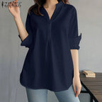 ZANZEA Women Fashion Whiter Shirts Casual Loose Button Down Blusas 2024 Summer Office Blouse Korean OL V-neck Long Sleeve Tunics