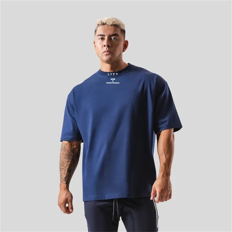 LYFT 100% Cotton Men's Gym T-Shirt Loose Fit Short Sleeve Sport Fitness Running Workout Training Shirt in Sizes M to XXXL