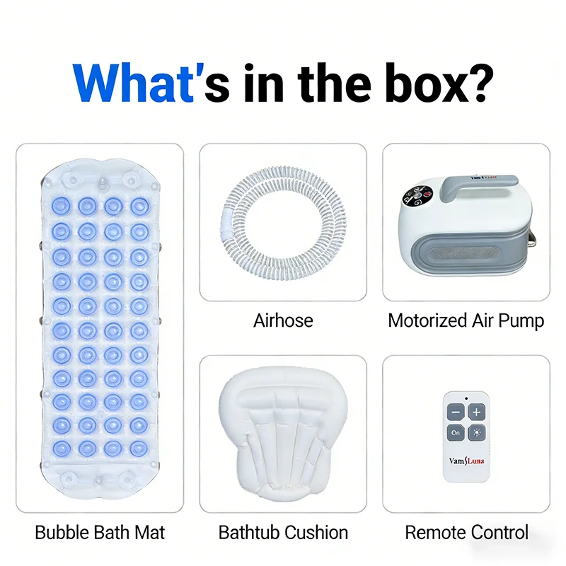 Spa Bubble Bath Massager Portable Bathtub Massage Pad With Anti-Slip Pad And Inflatable Pillow For Family Relaxation Bathroom