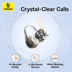 Baseus BC1 Ear Clip Earbuds Open Ear Wireless Earphones Bluetooth 6.0 Clip On Sports Headphones 4-Mics Super Bass IP55 Ear buds