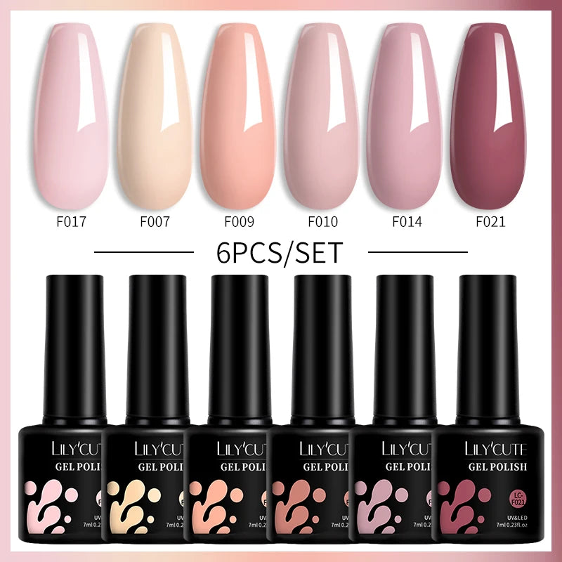LILYCUTE 6PCS Gel Nail Polish Set Summer Neon Nail Gel Kits For DIY Nail Vernis Semi Permanent UV Lamp Gellak Nail Varnish Set