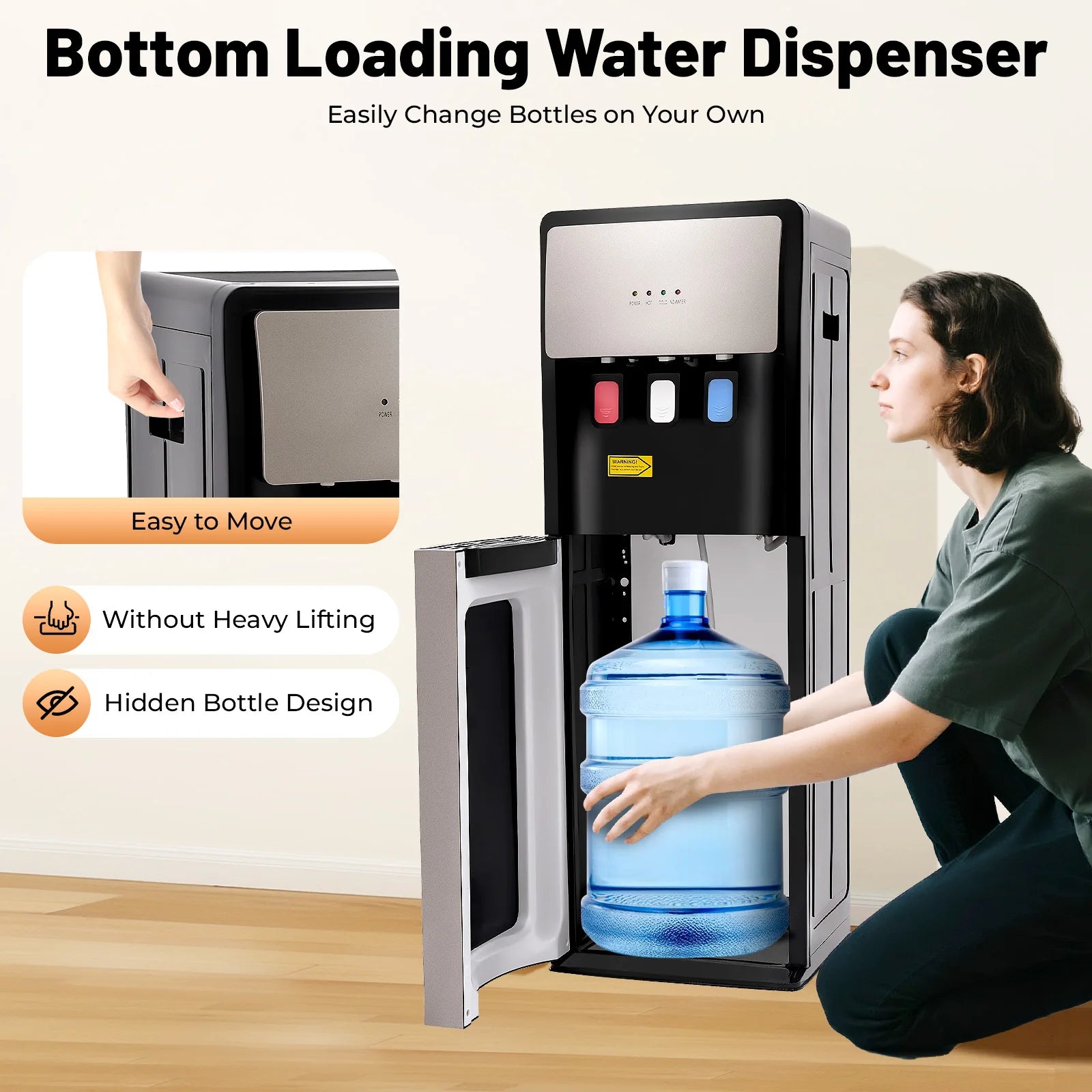 Electric Hot and Cold Water Cooler Dispenser, Versatile Standing Bottom Loading Water Dispenser for Home Office, 110V US/220V EU