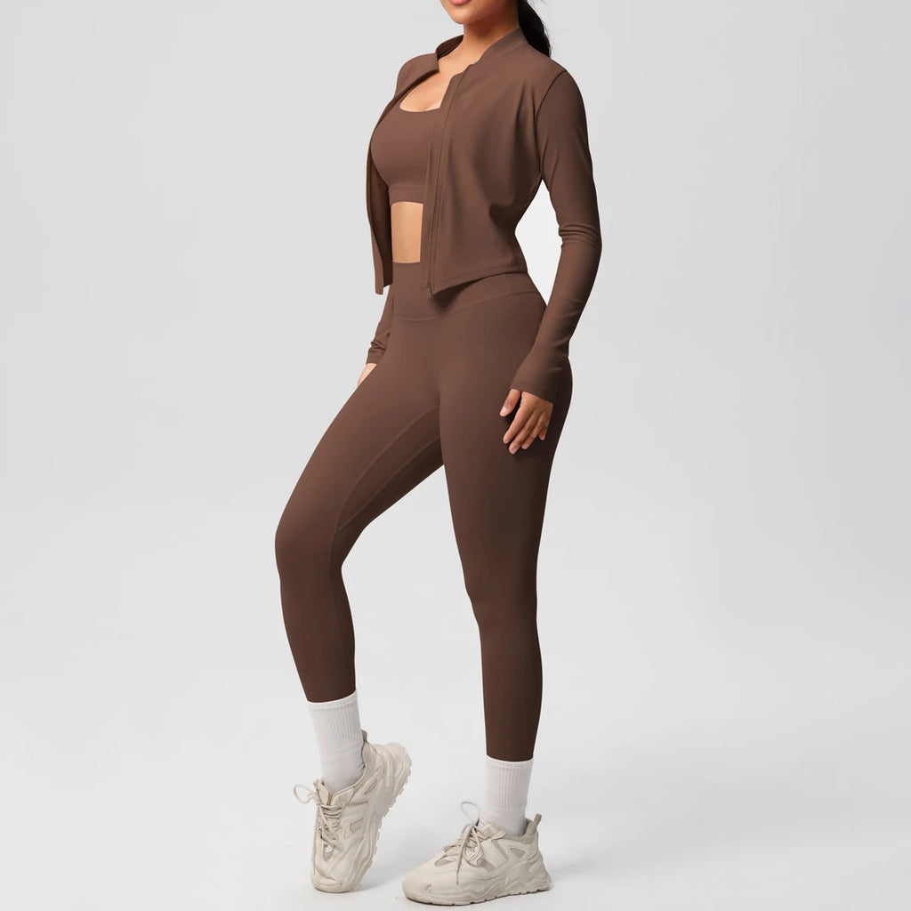 3pcs Sportswear Yoga Set Gym Sports Bra Zipper Jacket Leggings Clothes Sportswear Yoga Suits For Women Fitness Set Tracksuit