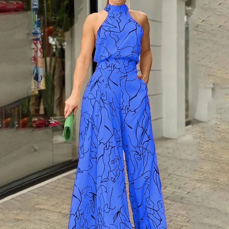 Sexy Sleeveless Jumpsuit Office Lady Spring Summer Fashion Casual Off Shoulder Print Jumpsuits For Women 2024 One Piece Rompers