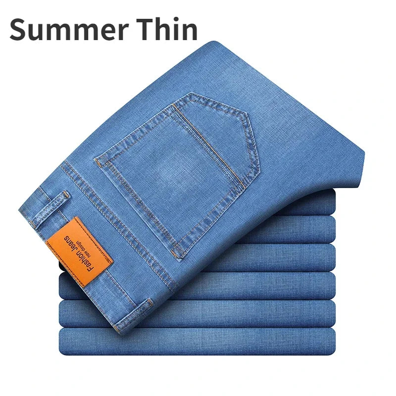 Man Pants Office Business Jeans Men Classic Blue Black Cotton Stretch Straight Denim Pants Male Brand Trousers