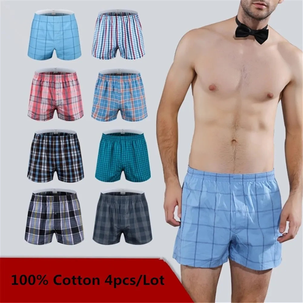 4PCS Mens Underwear Boxers Loose Shorts Men'S Panties Cotton The Large Plaid Arrow Pants Plus Size  Classic Basics Plaid Main image