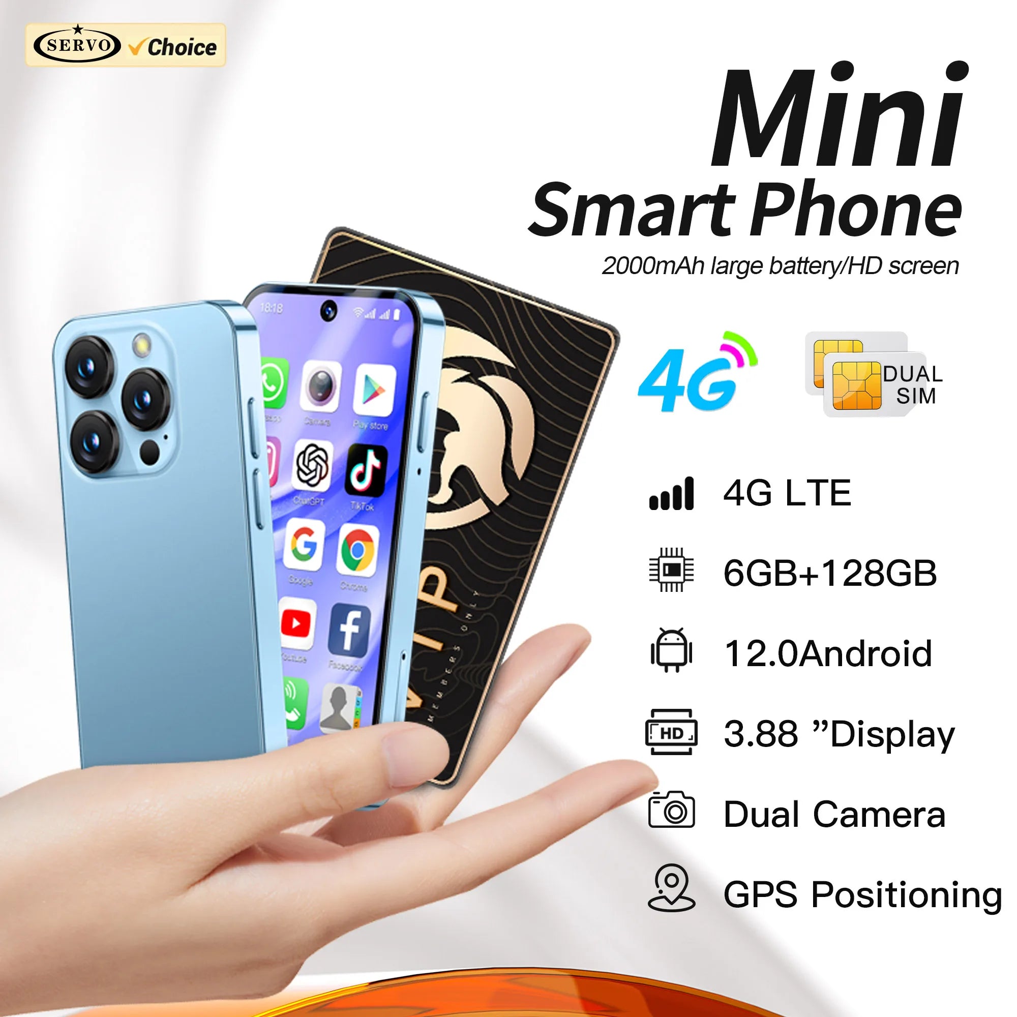 SERVO 19PRO 4G Network Mini Smartphone Android12 OS RAM 6GB ROM 128GB Play Store GPS OTG 3.88" Display 2 SIM Pocket Smart Phones Main image