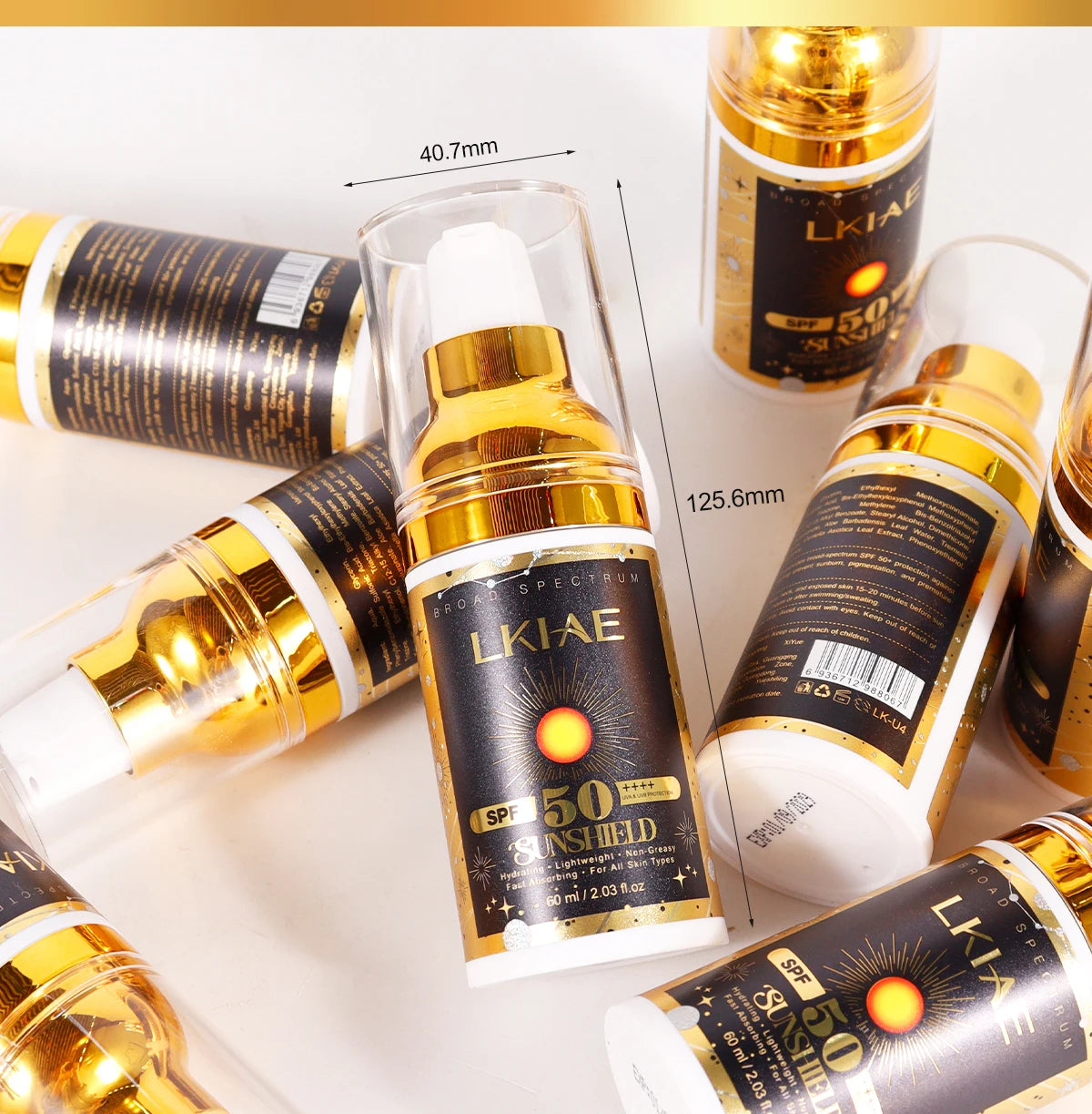 LKIAE Sunscreen, Broad Spectrum SPF 50, UVA/UVB, Lightweight & Non-Greasy, Sunblock, for Face, Body, Non-Comedogenic, 60ml
