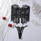 Ellolace Palace Women's Lingerie Sets Willowy Corset Thong 2PC Set Sexy Hot Strapless Lace Fancy Deep V-neck Women Underwear