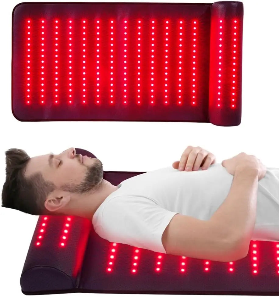 Red Light Therapy Mat with Neck Support Far Infrared for Neck Back Shoulder Knee Pain Relief Muscle Relax Home Use Spa Massager