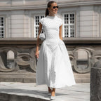 Talenza White Polka Dot Long Dress Summer Sexy High-Waisted Vintage Print Sleeveless Dress Casual Party Vacation New Women Dress